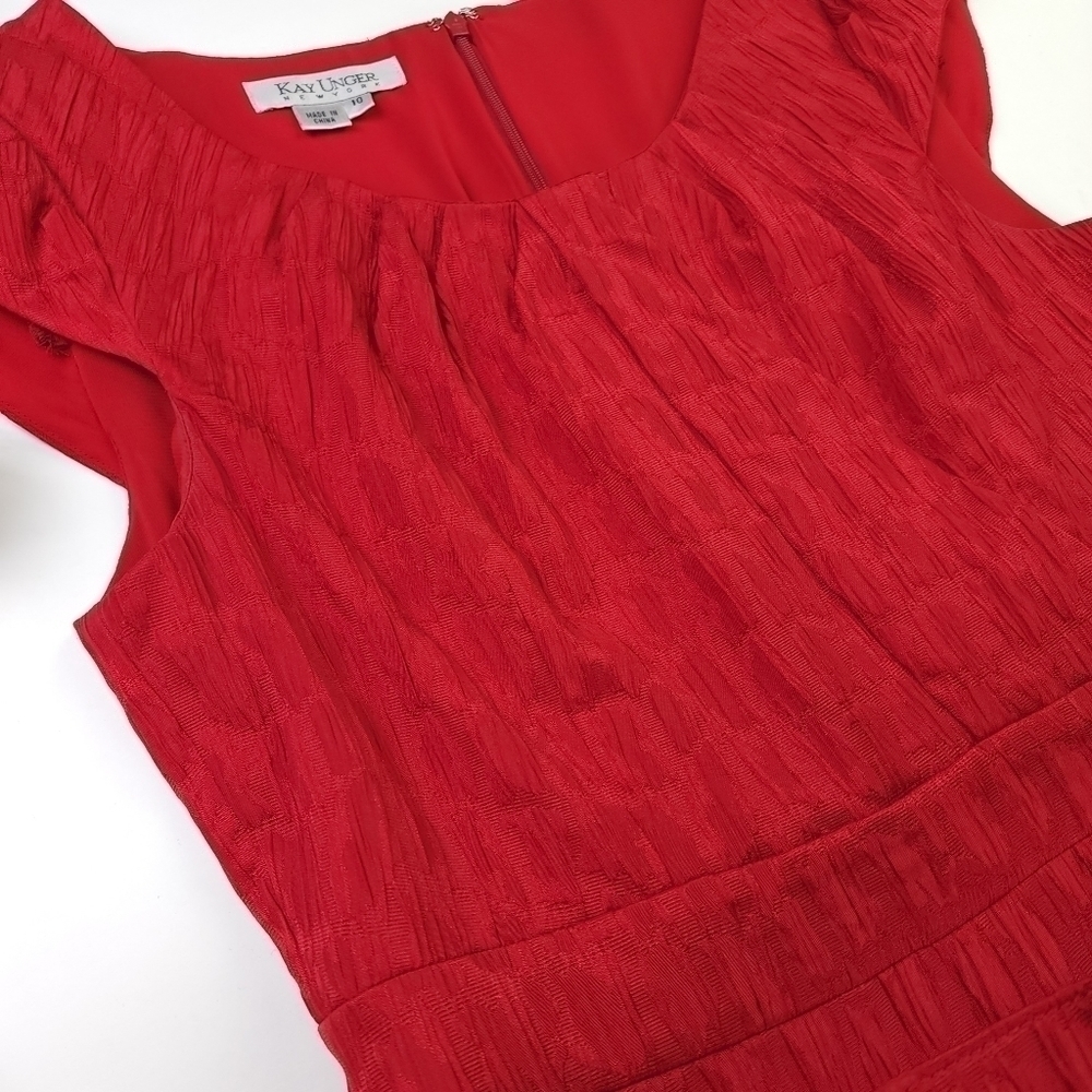 Kay Unger Red Belted Dress Sz 10 - Picture 10 of 12